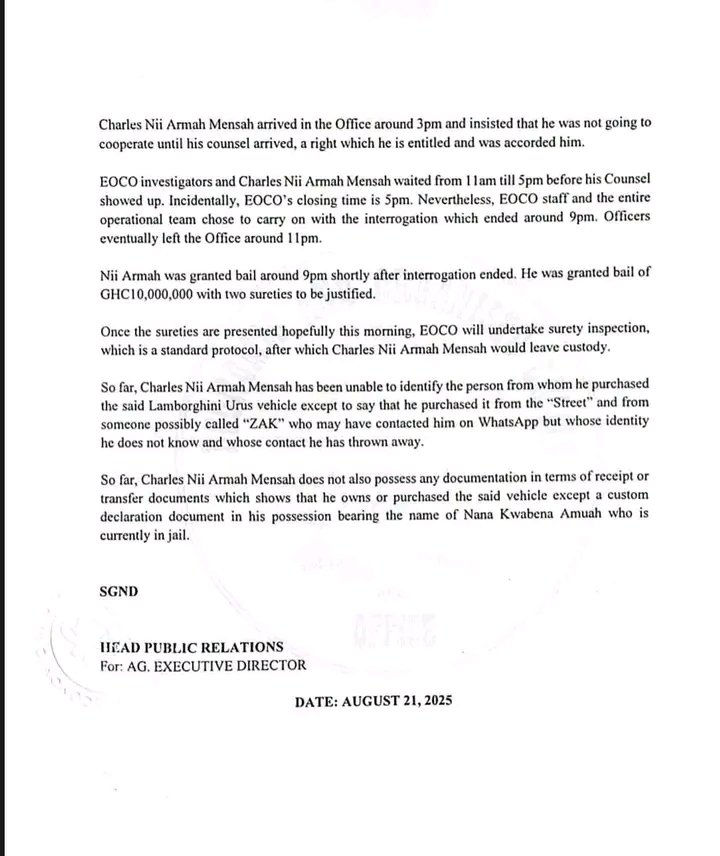 EOCO statement on Shatta Wale 