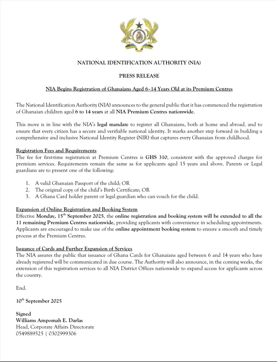 NIA Press Statement