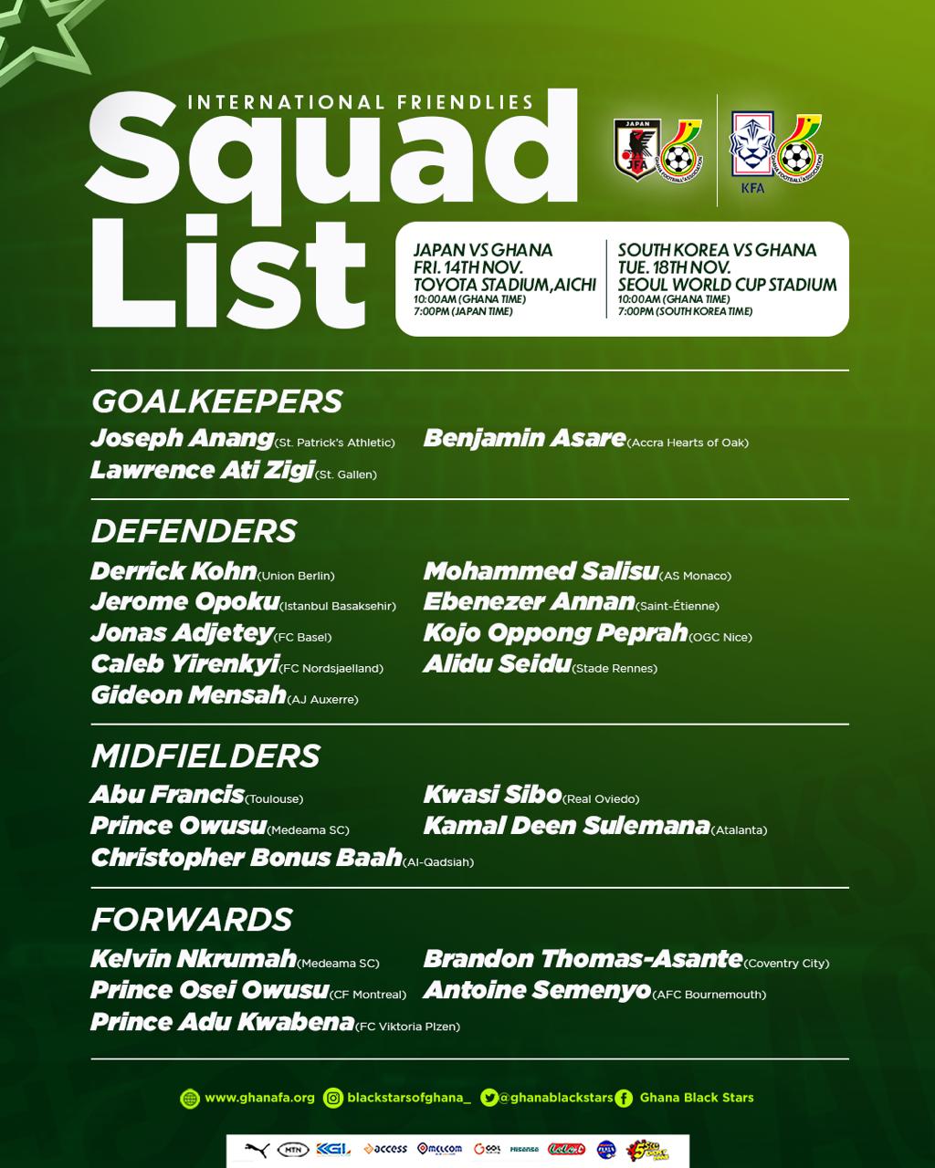 Black Stars Squad for 2025 Karin Cup Black Stars Squad for 2025 Karin Cup