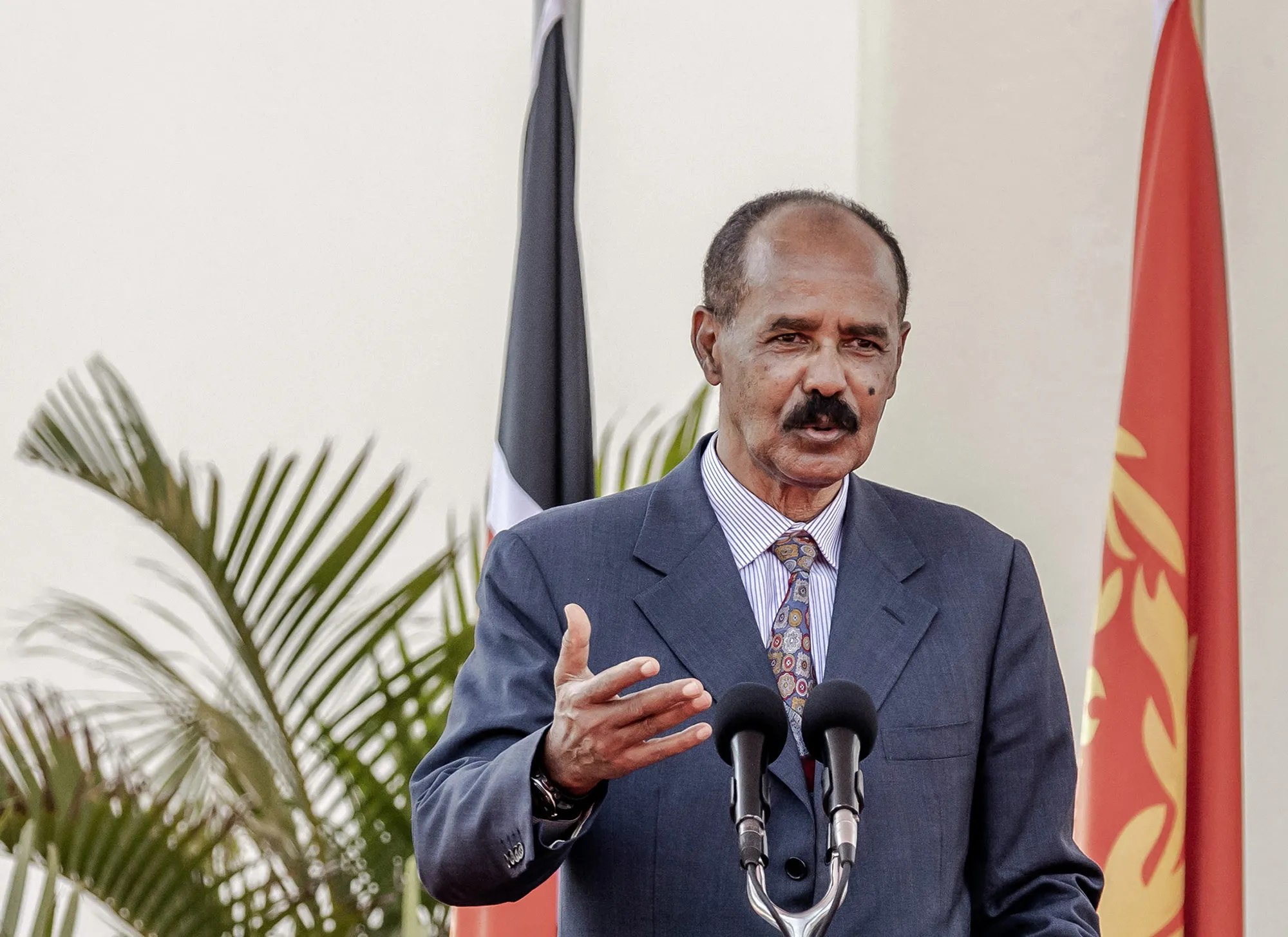 Isaias Afwerki during a joint press conference at the State House in Nairobi, Kenya on Feb. 9.Photographer: Luis Tato/AFP/Getty Images
