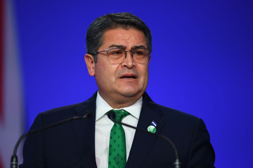 Juan Orlando Hernández presents his national statement during day two of COP26 at SECC on November 1, 2021 in Glasgow, United Kingdom. Andy Buchanan/Pool/Getty Images