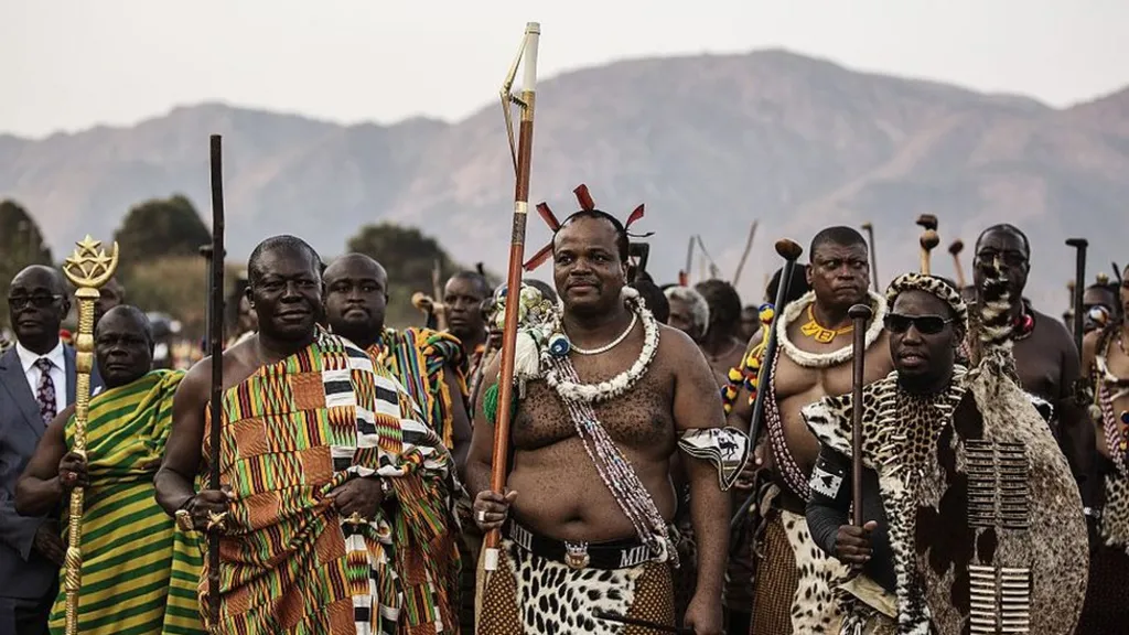 King Mswati III, centre, has ruled the country since 1986 | AP/Getty Images
