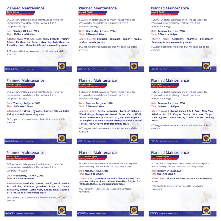 ECG planned maintenance time table ECG planned maintenance time table