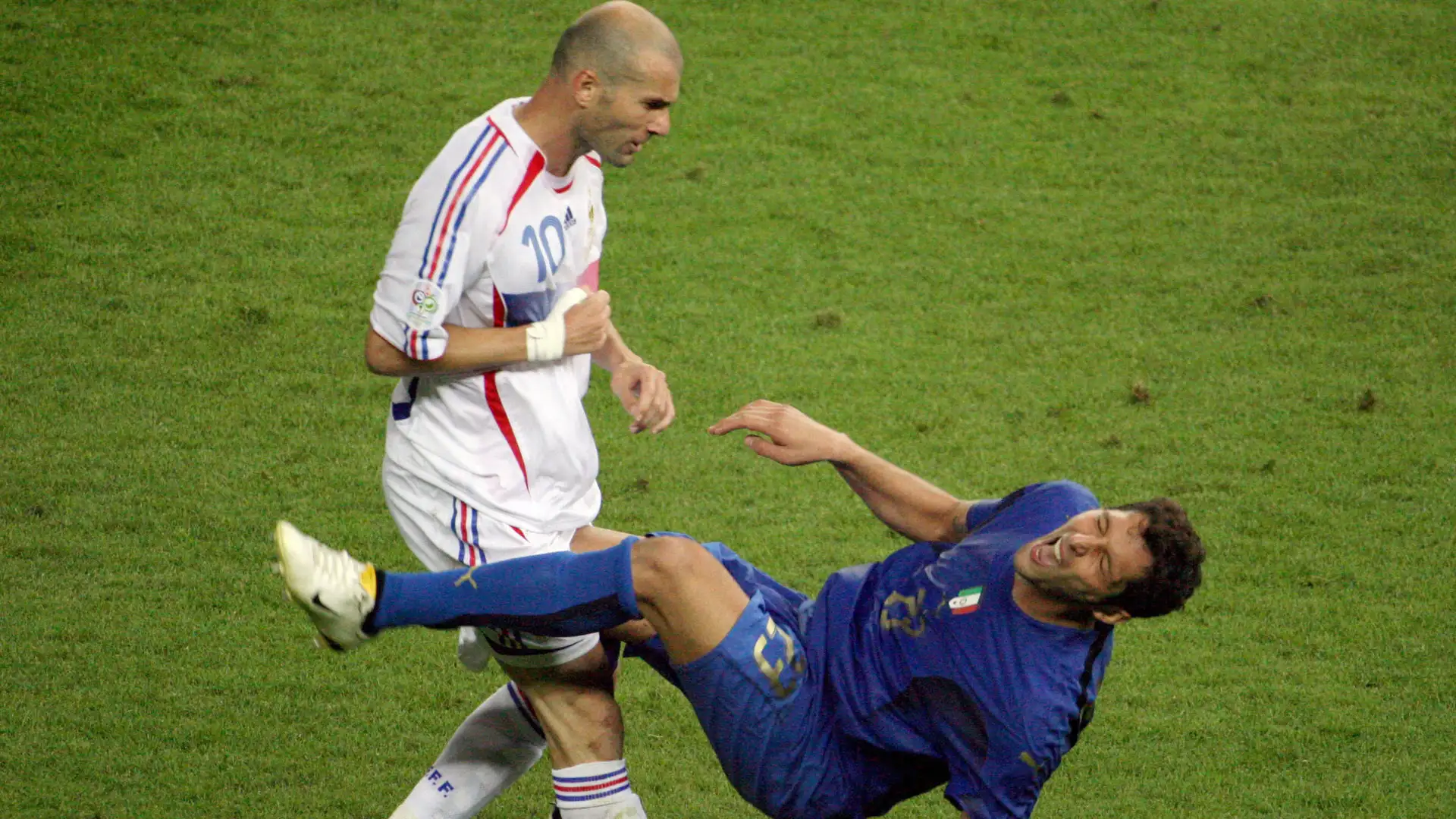 Zinedine Zidane headbutts Marco Materazzi in the 2006 FIFA World Cup Final — the most iconic moment of madness in football history.