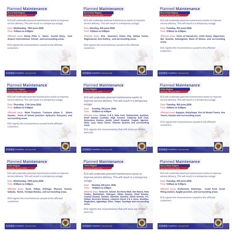 ECG power outages schedules