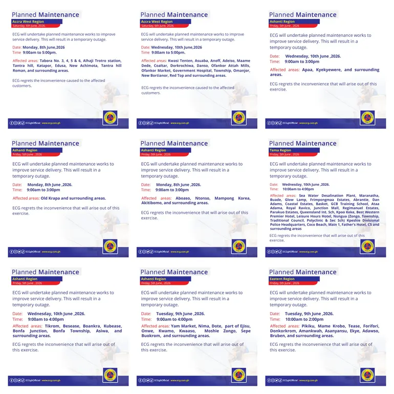 ECG power outages schedules