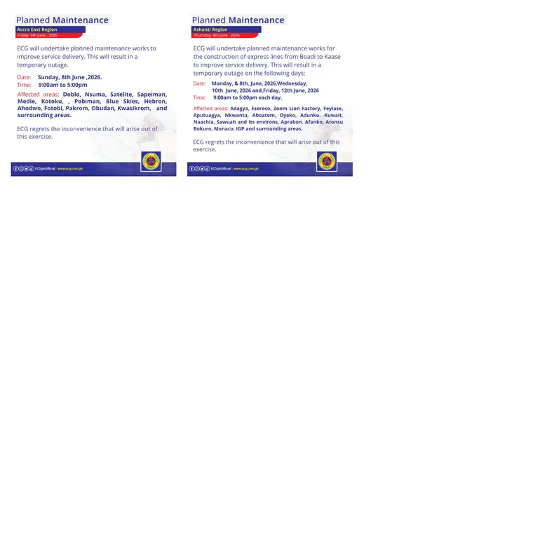 ECG power outages schedules