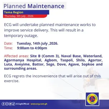 ECG announces emergency maintenance as power outages hit Accra, Central and Ashanti regions - See affected areas