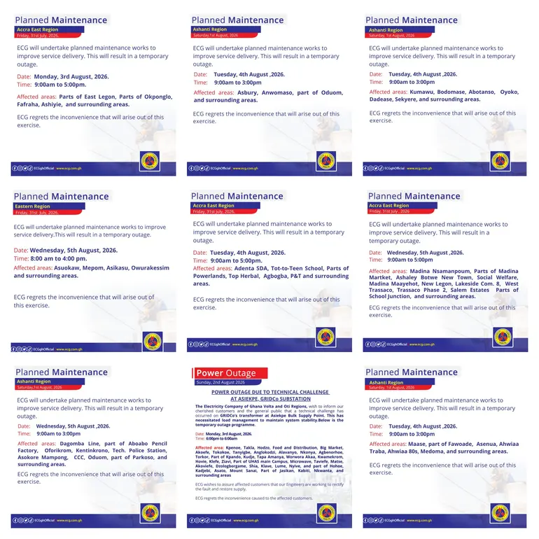 ECG power outages schedules