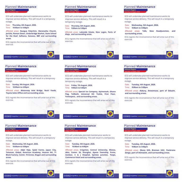 ECG power outages schedules